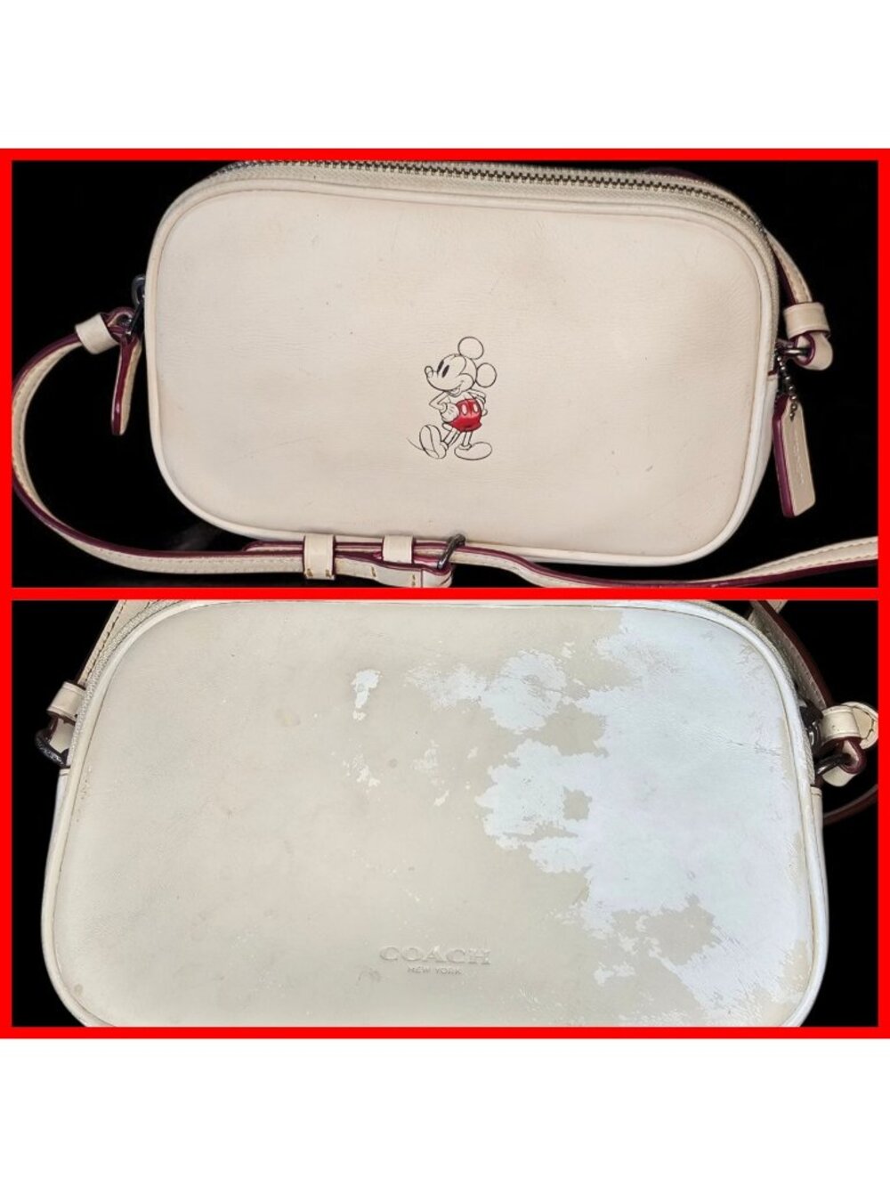 Coach Leather Mickey Mouse Crossbody Purse Handbag READ Needs TLC White‎
